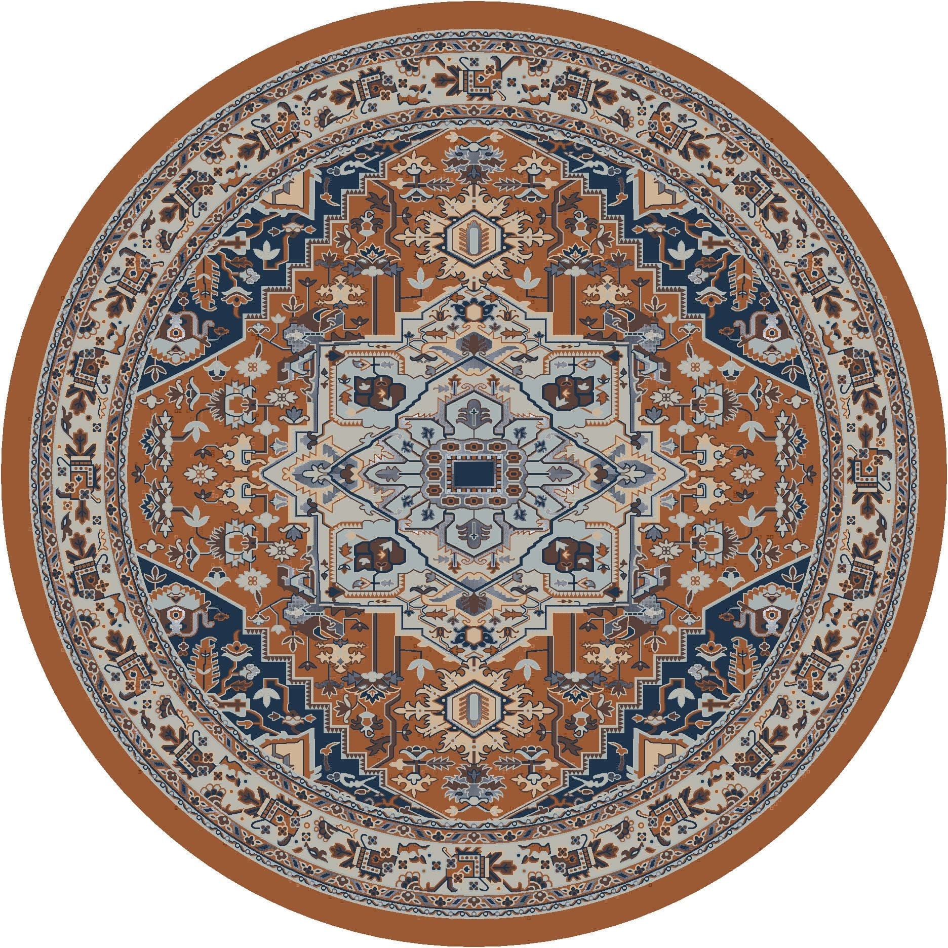 Persia Blue Caramel 8' Round Area Rug - Made in the USA - Your Western Decor, LLC