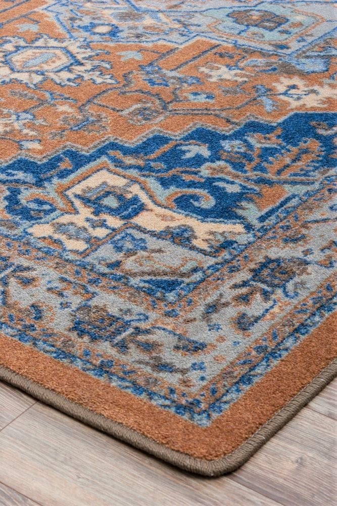Persia Blue Caramel Area Rug Corner Detail -  Made in the USA - Your Western Decor, LLC
