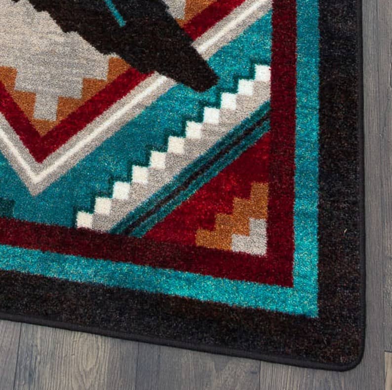 Raven Dance Colorful Southwestern Rug corner detail - Your Western Decor
