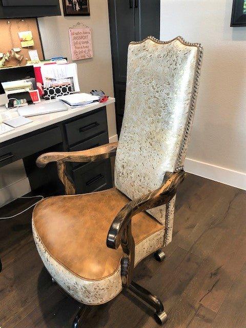 Custom upholstered Gold Acid Wash Cowhide Office Chair made in the USA - Blue Mountain Brands USA