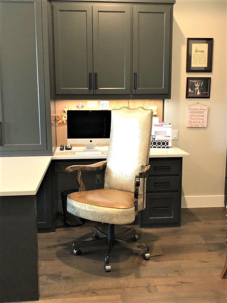 Metallic gold cowhide and leather office chair with rhinestone trim - American made office chairs by Blue Mountain Brands USA