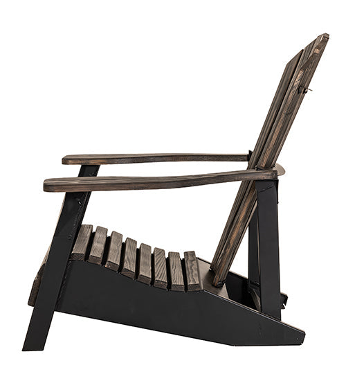 Wooden Adirondack chair with black base on a white background