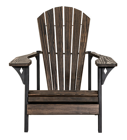 Wooden Adirondack chair with a dark brown finish on a white background