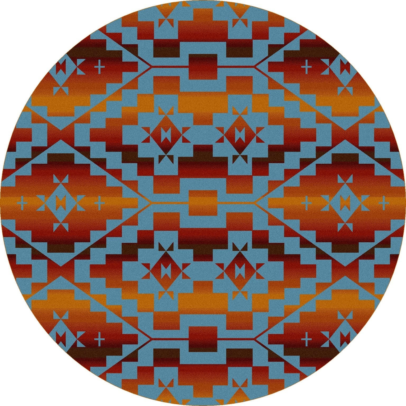 Turquoise blue, red, orange Sacred Trails Southwestern 8' Round Area Rug - Made in the USA - Your Western Decor