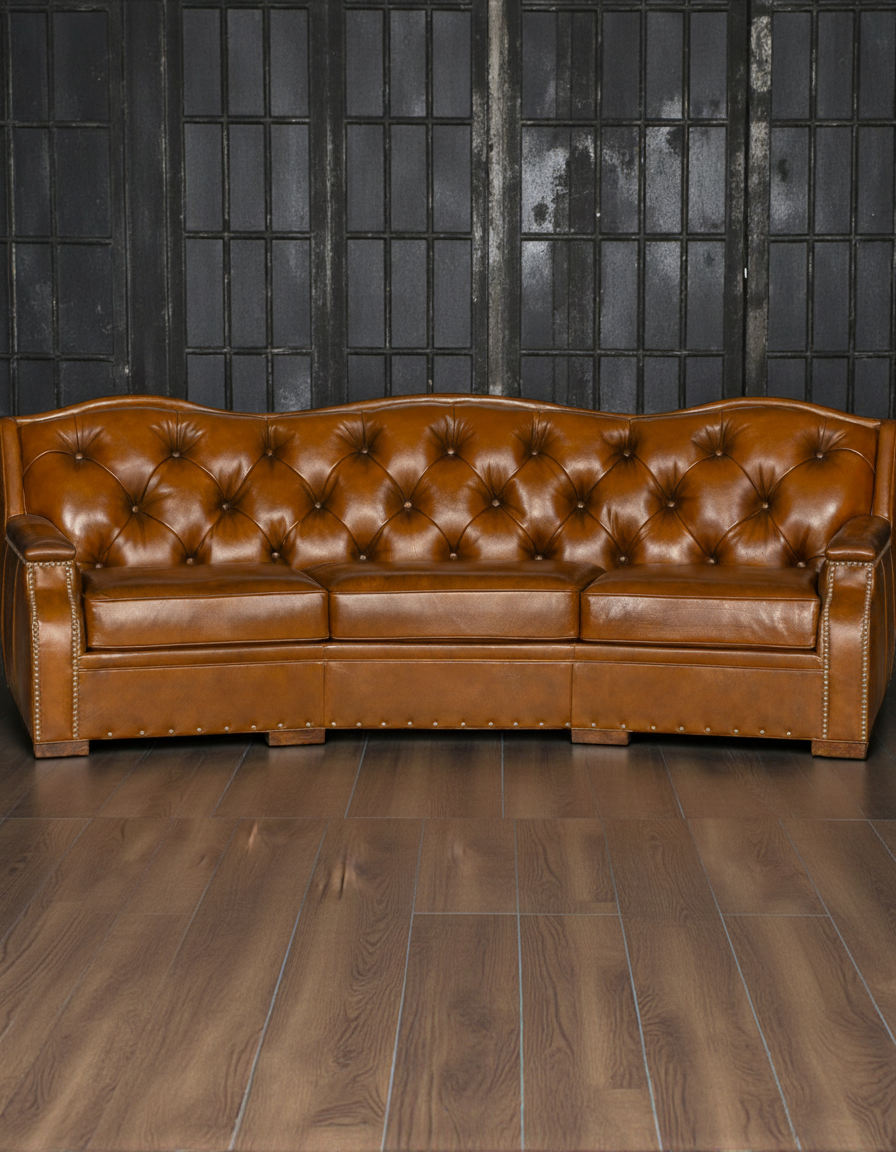 Luxury Santa Fe Tufted Leather Sofa, American made