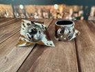Custom Dyed Cowhide Napkin Rings with metal silver Sheriffs Badge conchos - Handmade in Oregon by Blue Mountain Brands USA