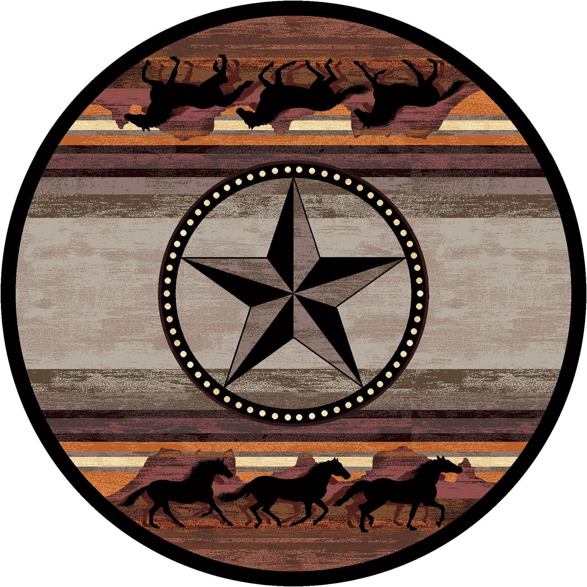 Star Stampede Western 8' Round Area Rug - Made in the USA - Your Western Decor