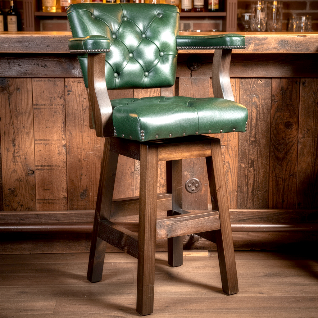 Tanner forest green leather tufted bar stool - Your Western Decor
