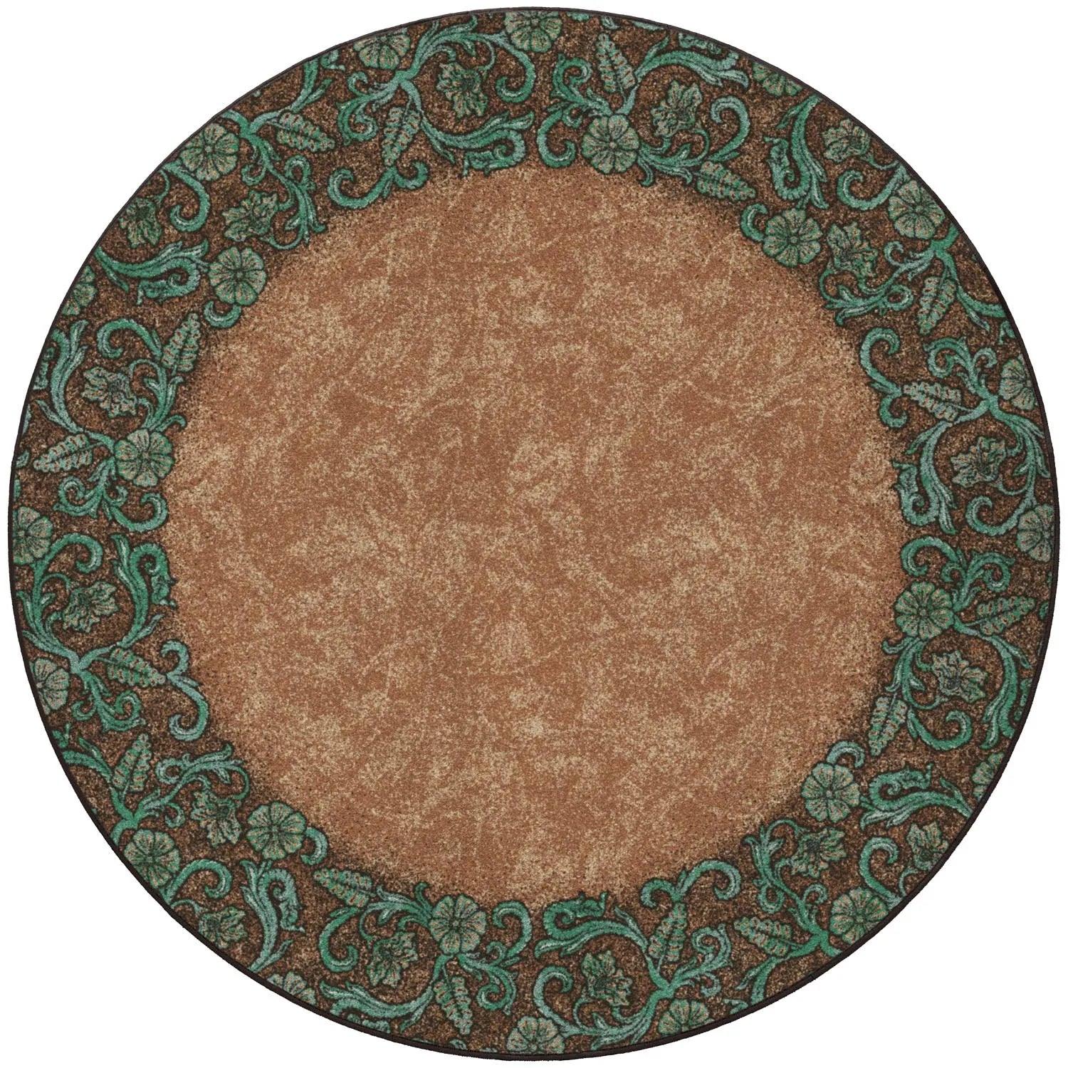 Tooled Floral Western Round Rug - American made rugs - Blue Mountain Brands USA Home Decor