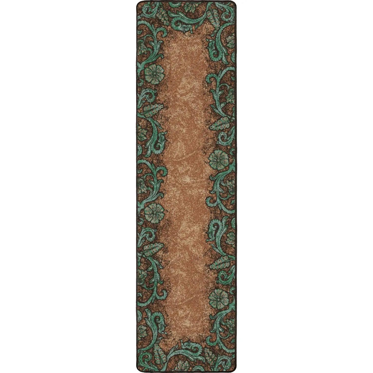 Tooled Floral Western Floor Runner - American made rugs - Blue Mountain Brands USA Home Decor