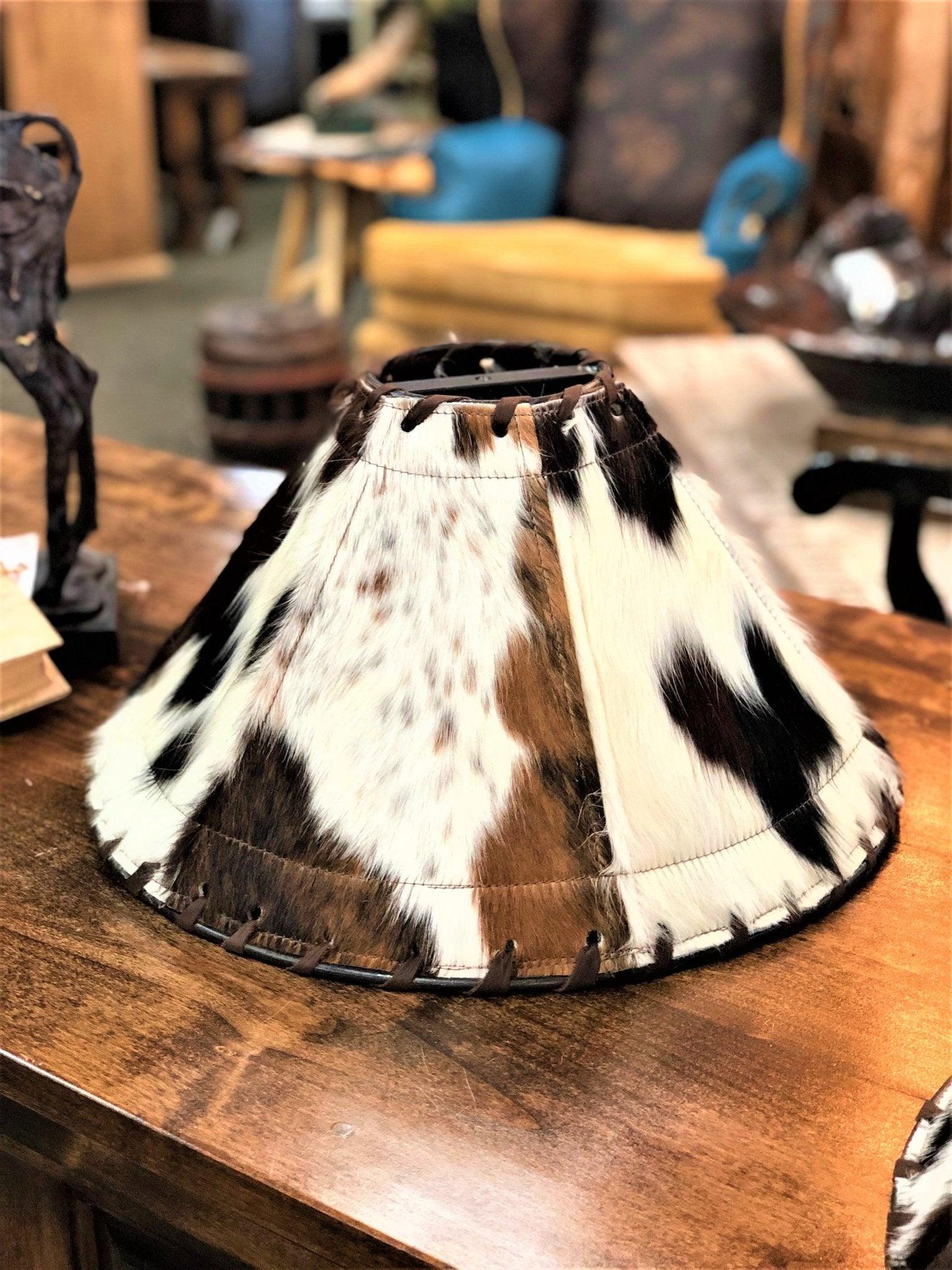 Handmade 18" Tri Color Cowhide Lamp Shade - Blue Mountain Brands USA