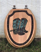 Cowboy boots & turquoise leather western toilet seat. Made in the USA - Blue Mountain Brands USA Home Decor
