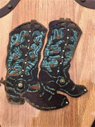 Cowboy boots & turquoise leather western toilet seat detail Made in the USA - Blue Mountain Brands USA Home Decor