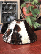 Western cowhide lamp shade in tri color hair on cowhide, custom and handmade - Blue Mountain Brands USA