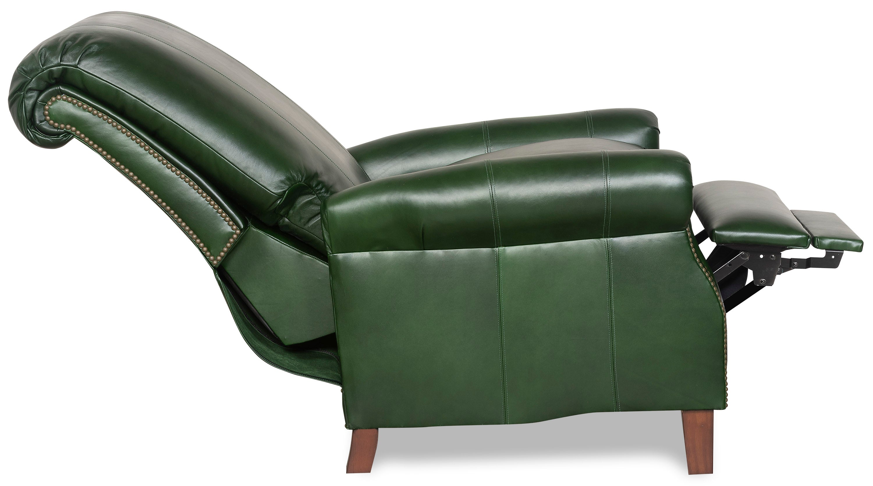 Oversized green leather recliner