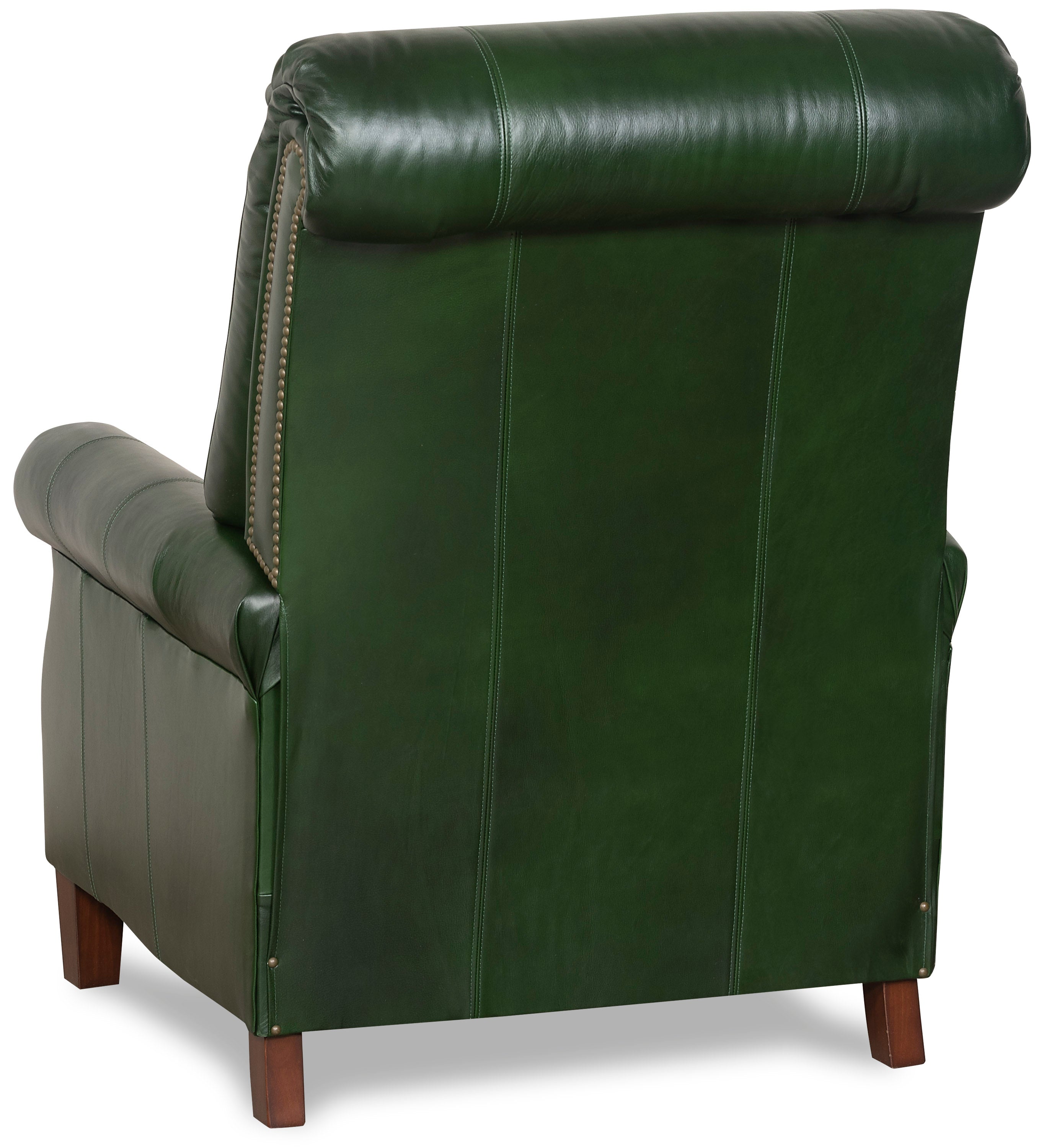 Back view of American made green leather recliner