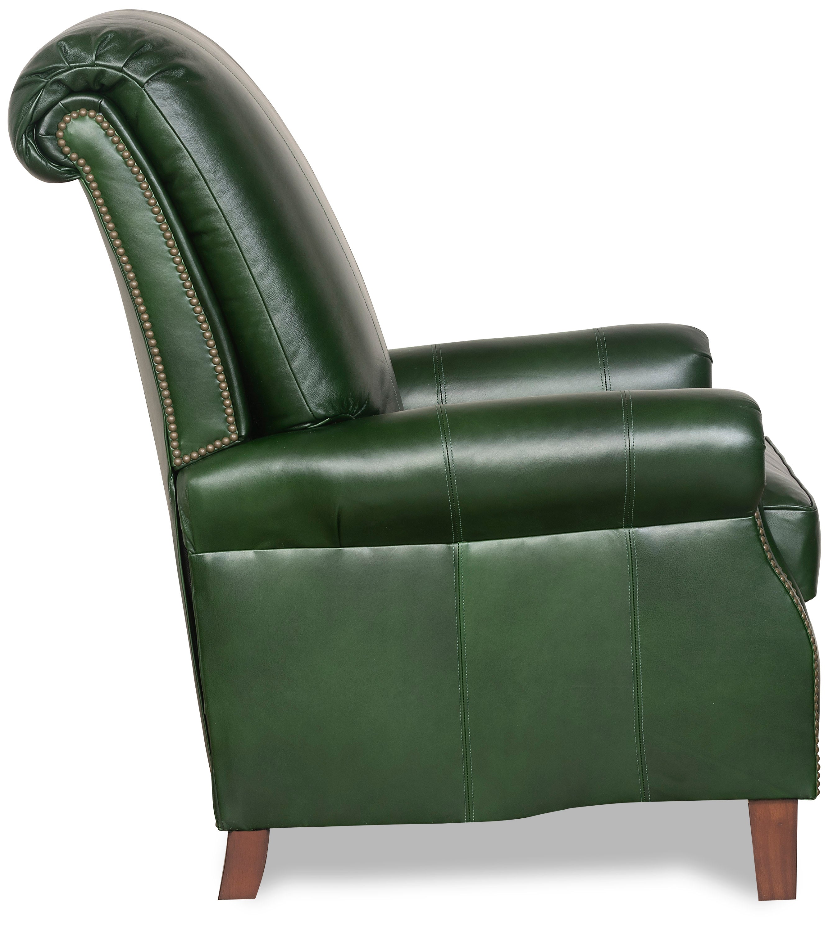 Side view of green leather recliner