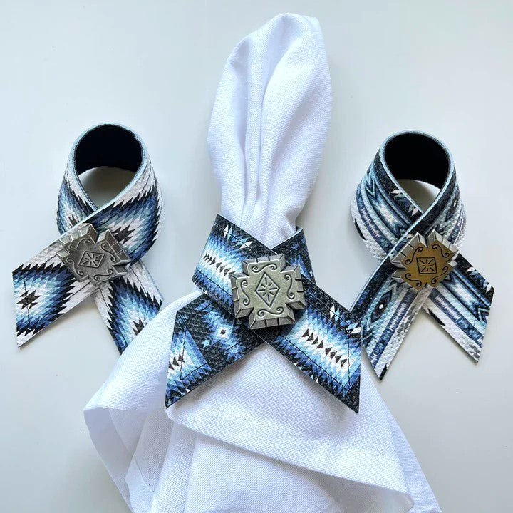 Southwestern Aztec Design Leather Napkin Rings - Blue Mountain Brands Home Decor