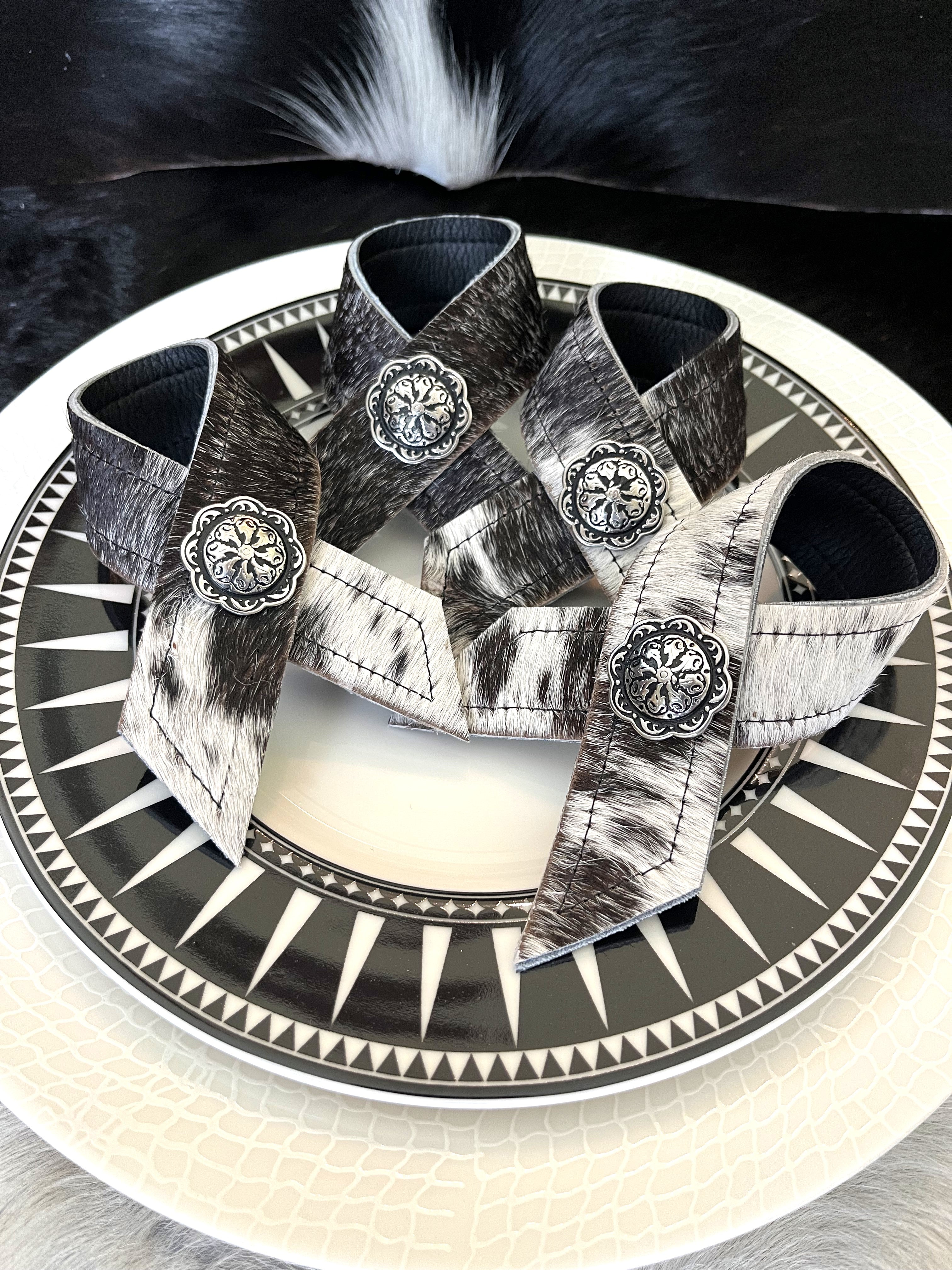 Cowhide western napkin rings handmade at Your Western Decor
