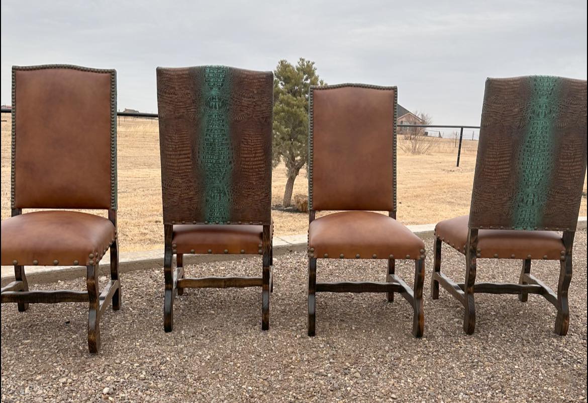Custom made croc embossed leather dining chairs made in the USA - Blue Mountain Brands USA
