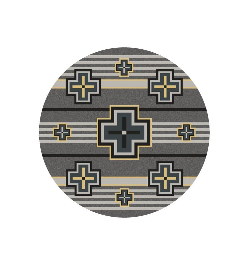 Southwest grey & light yellow round area rugs. Made in the USA. Your Western Decor