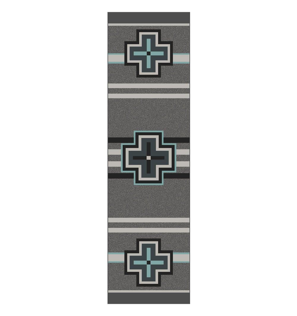Southwest grey and turquoise runner rug. Made in the USA. Your Western Decor