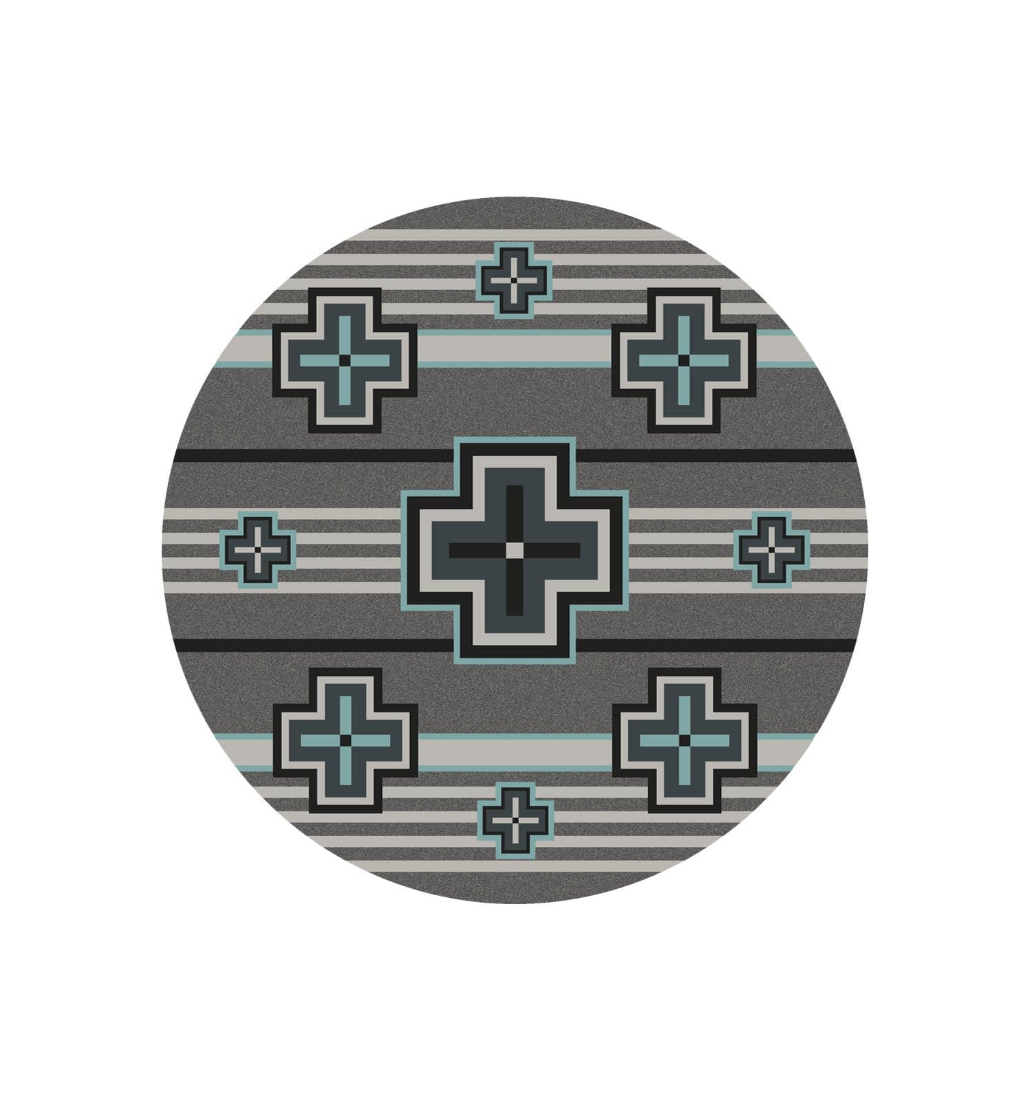 Southwest grey and turquoise round area rugs. Made in the USA. Your Western Decor