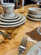 Blue Mountain Brands Dinnerware Collection with barbwire and brands handmade in Pendleton, Oregon USA