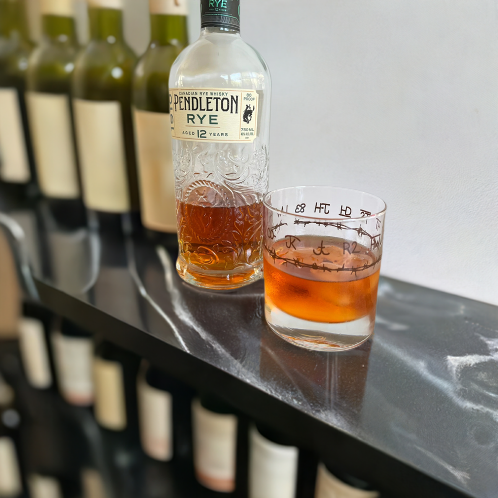 Pendleton Rye Whiskey and Blue Mountain Brands Rocks Glass made in the USA - Western Glassware 