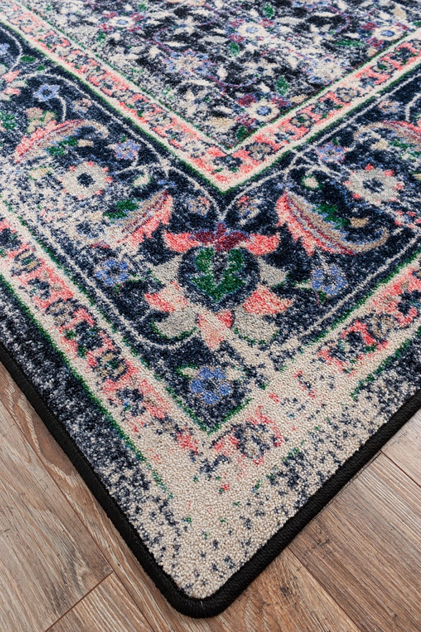 Bristol Azalea Distressed Rug Corner Detail - Made in the USA - Your Western Decor