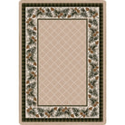 Rug with geometric pattern and pine cone border on a white background