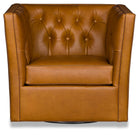 Brown tufted leather swivel chair front view - Blue Mountain Brands USA