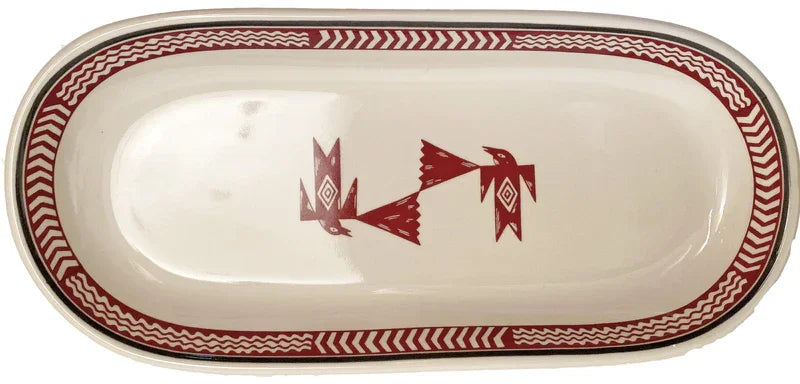 Mimbreno Aztec Flying Birds Serving Dish Maroon and White - Blue Mountain Brands USA