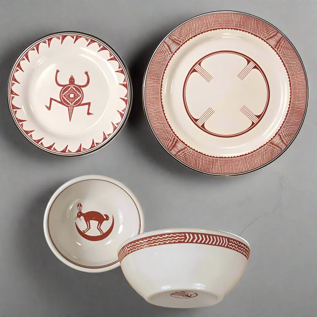 Mimbreño Dinnerware in White & Maroon made in Arizona USA - Your Western decor
