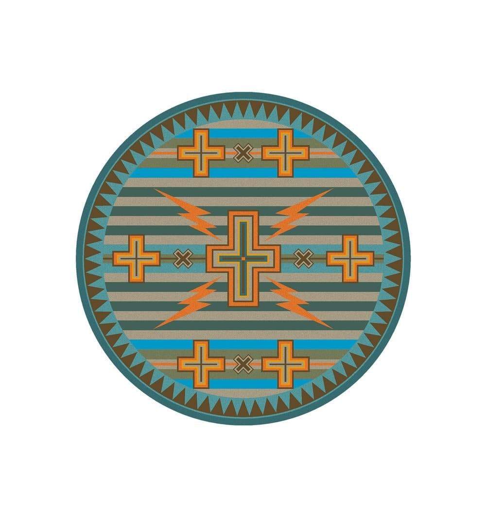 Tempest Turquoise Southwest 8' Round Area Rug - Made in the USA - Your Western Decor
