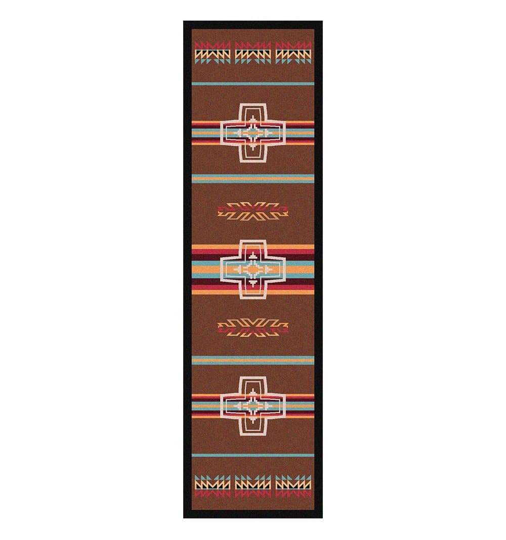 sunset canyon cross southwestern rug in red and turquoise tones, low pile 