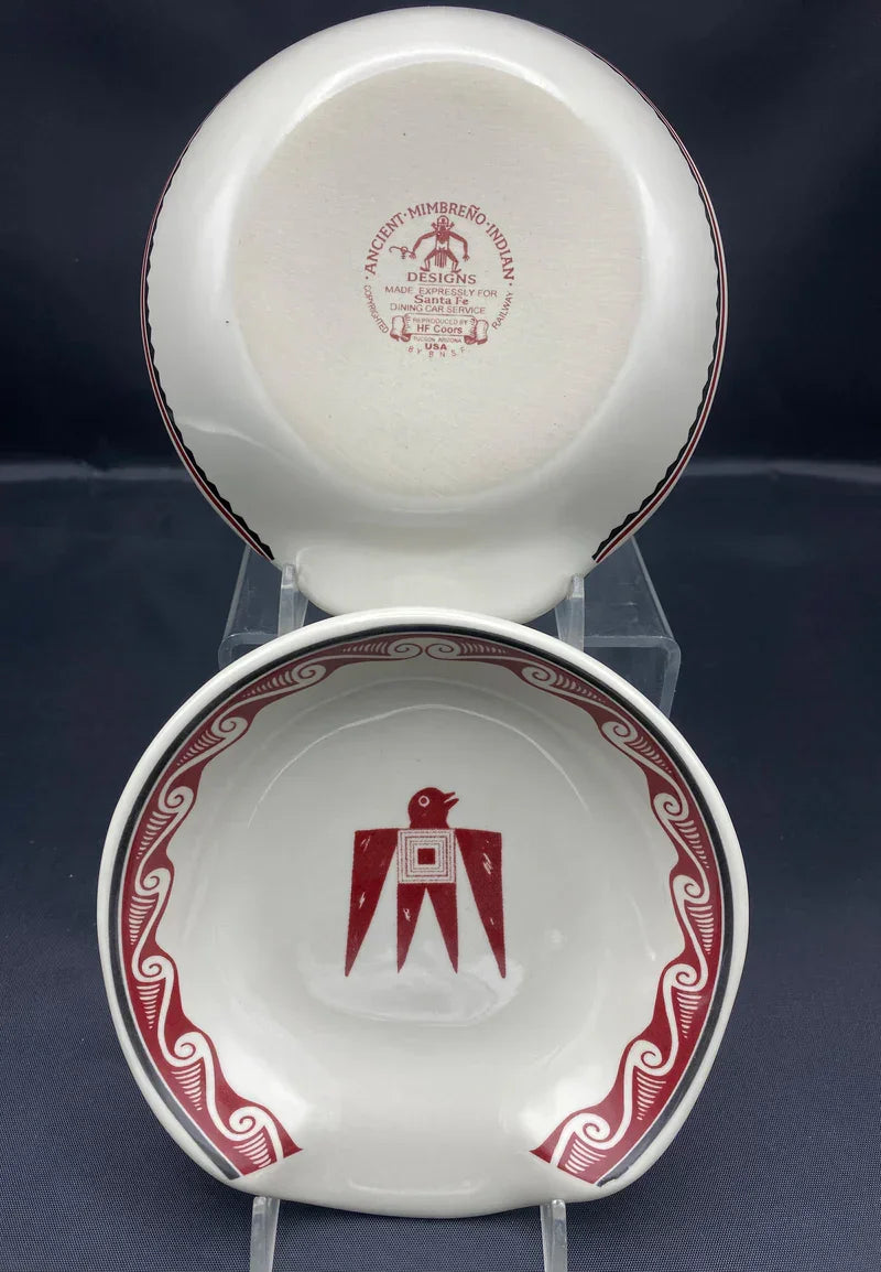Two ceramic spoon rests with red thunderbird patterns in red over white - Blue Mountain Brands USA