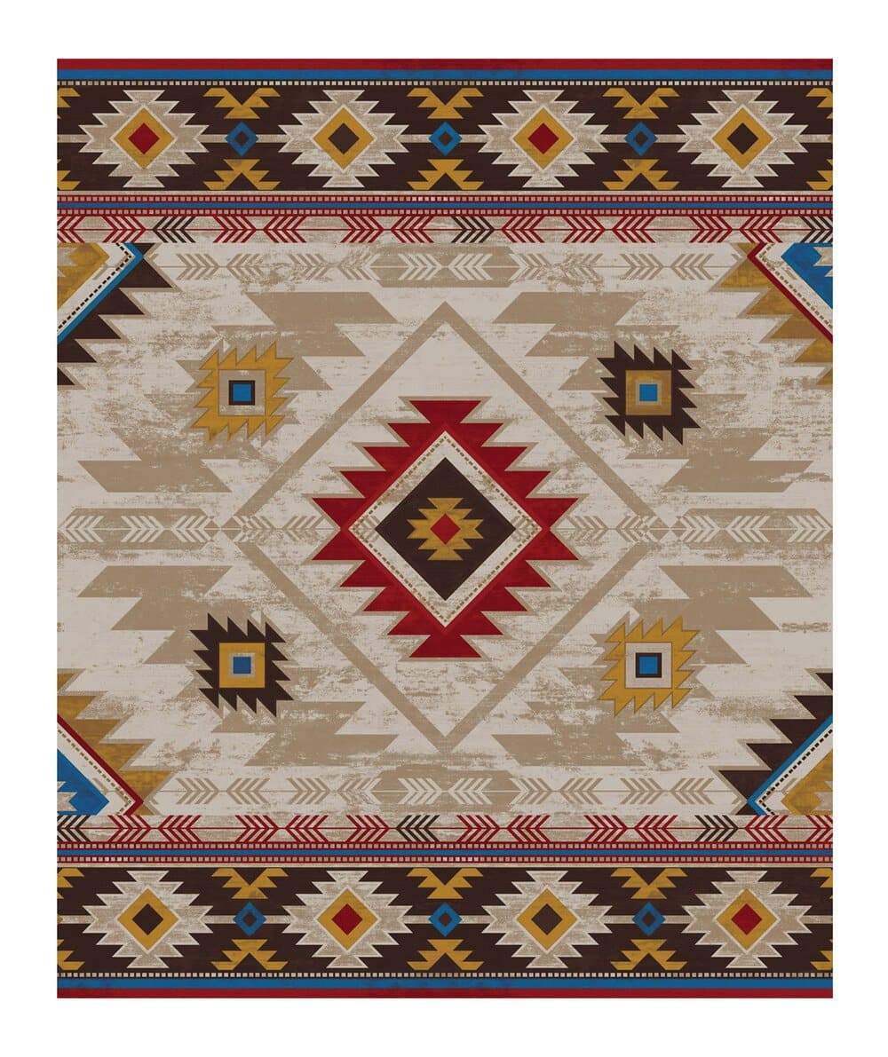 Aztec design beige, blue, red, yellow 11'x13' rug. Made in the USA. Your Western Decor