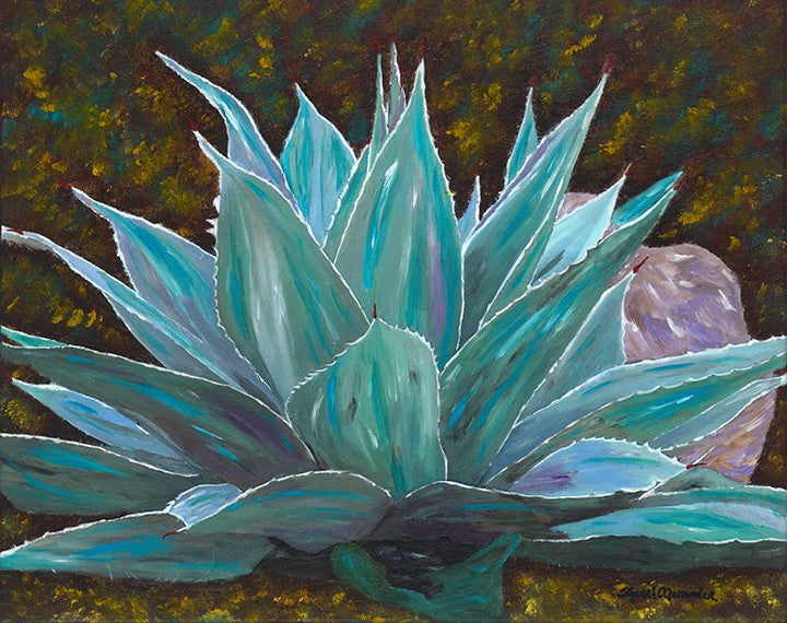 Painting of a blue agave plant with a dark background art by Sherri Alexander for Blue Mountain Brands USA Home Decor