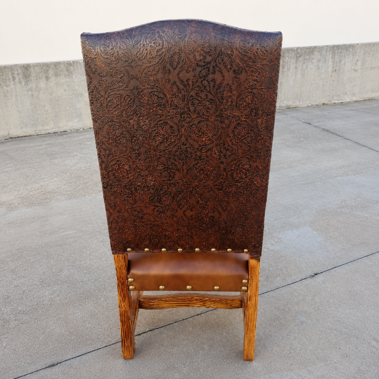 Back view of Aspen leather dining chair tooled leather