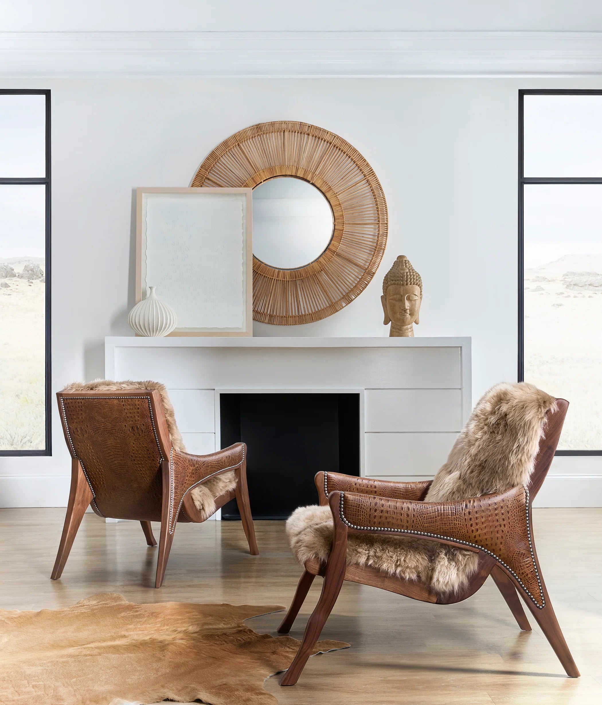 American made Auckland Fur & Croc Leather Chair - Blue Mountain Brands USA