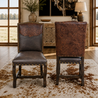 Autumn tooled leather western dining chairs front and back view