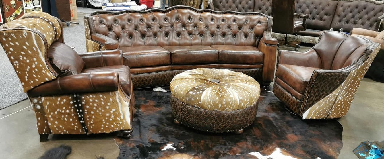 Leather & Axis Ottoman | American Made Western Furniture – Blue