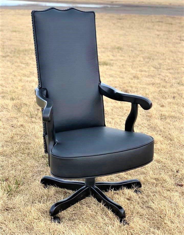 Solid Black Leather Western Office Chair - Blue Mountain Brands USA