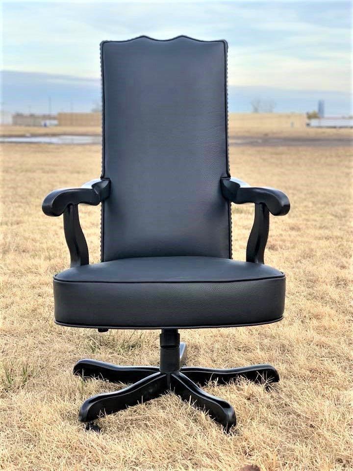 Solid Black Leather Western Office Chair -Blue Mountain Brands USA