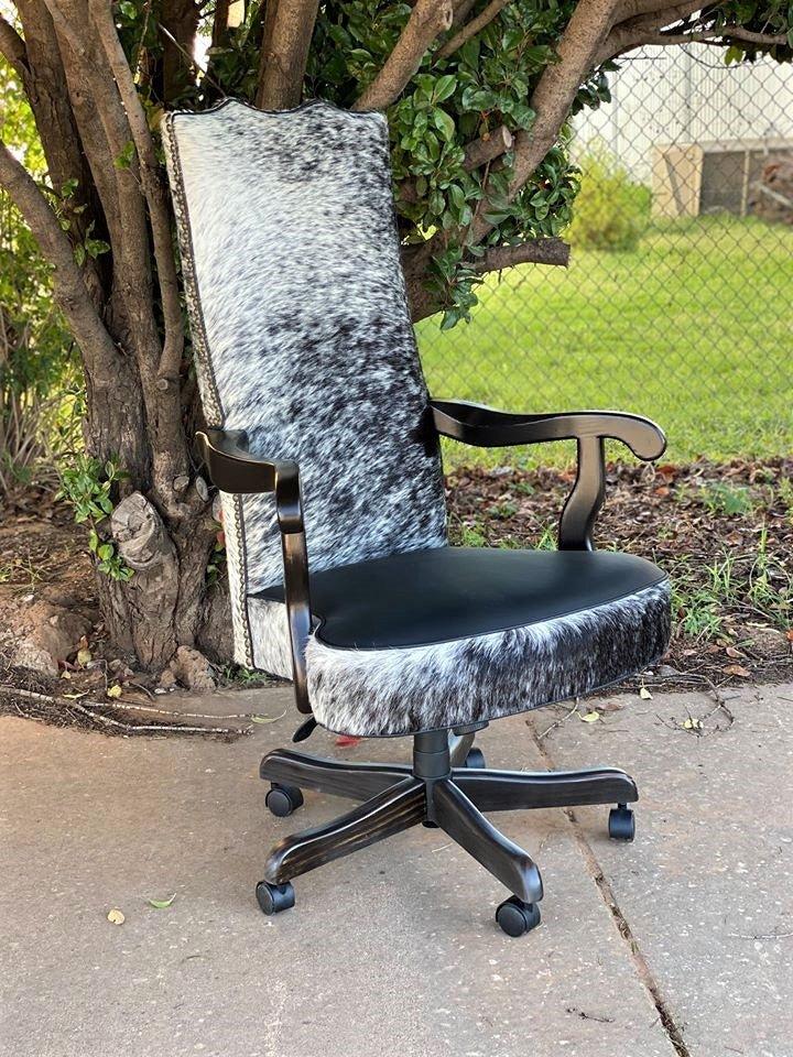 Black Peppered Cowhide Office Chair made in the USA - Blue Mountain Brands USA