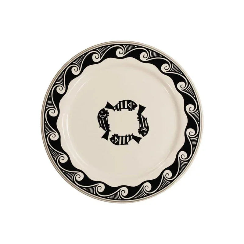 Mimbreno Four Fish Charger Plate in black and white - Blue Mountain Brands USA