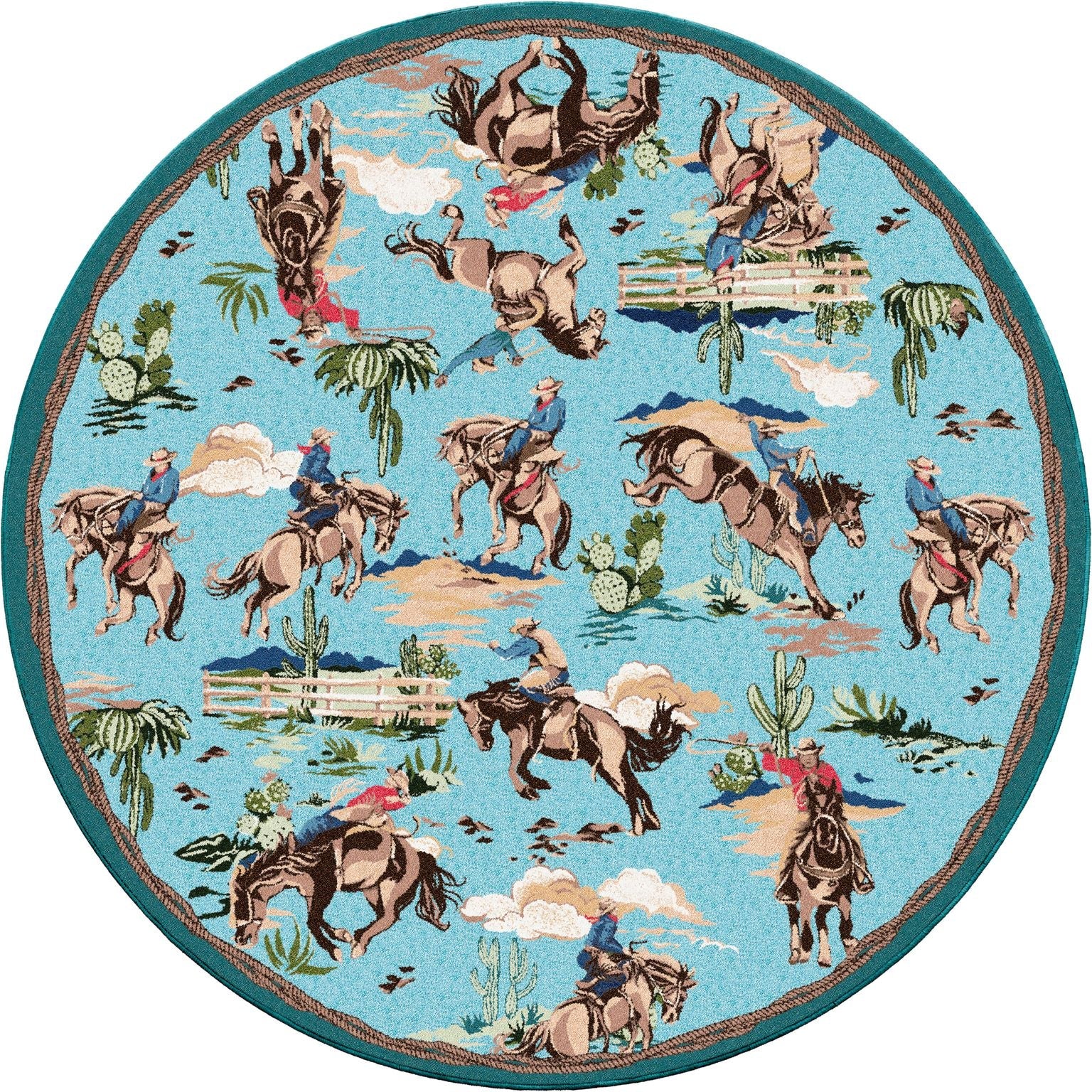 Blue Bronc Western Round Area Rug made in the USA - Your Western Decor