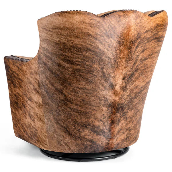 Swivel chair with brindle cowhide back and sides - American made, Blue Mountain Brands USA