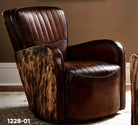 American made Custom Cowhide & Leather Swivel Chair - Blue Mountain Brands USA Home Furnishings